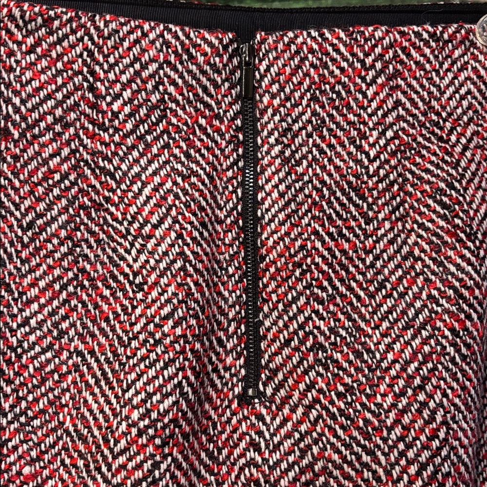 Loft Red Black & White Herringbone Tweed Wool Blend Clueless Mini Skirt WN 8 - Picture 7 of 10